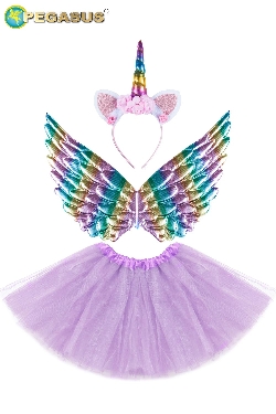 SET UNICORNO LILLA 3PZ (CERCHIETTO,ALI E GONNA)